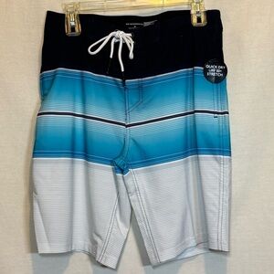 G-148 Men’s No Boundaries NWT Blue & White Stripe‎ Fixed Waist Swim Board Shorts